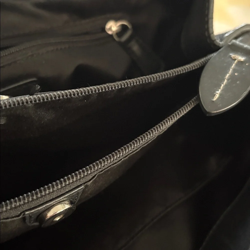 Coach Penelope Black Leather Shoulder Bag with Silver Accents